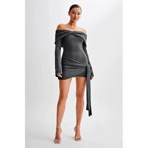 Meshki Gray Off-Shoulder Mini